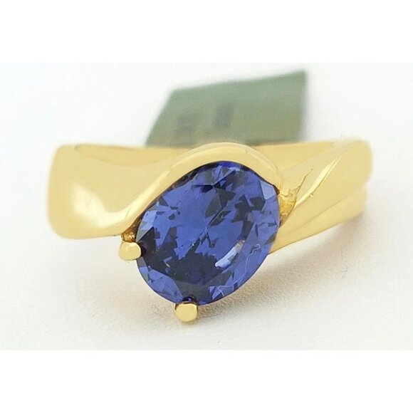 1.68 Carats Created Tanzanite Ring 14k Yellow Gold